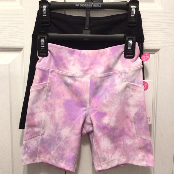 90 Degree by Reflex Girls Kids 2-Pack Pink/Black Lane & Everyday 6" Biker Shorts - Picture 1 of 5